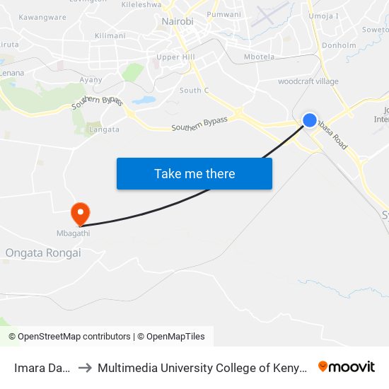 Imara Daima to Multimedia University College of Kenya (KCCT) map