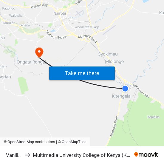 Vanillas to Multimedia University College of Kenya (KCCT) map