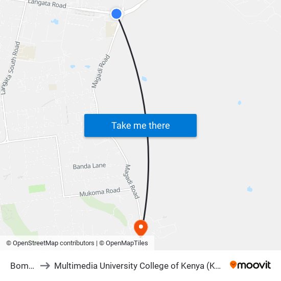 Bomas to Multimedia University College of Kenya (KCCT) map