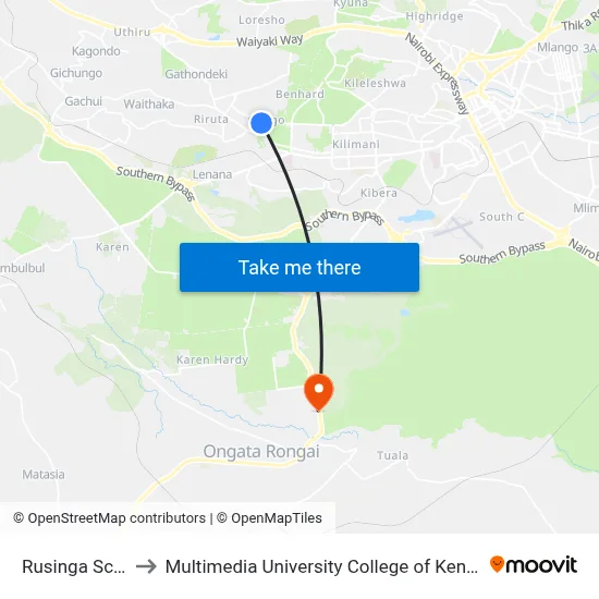 Rusinga School to Multimedia University College of Kenya (KCCT) map
