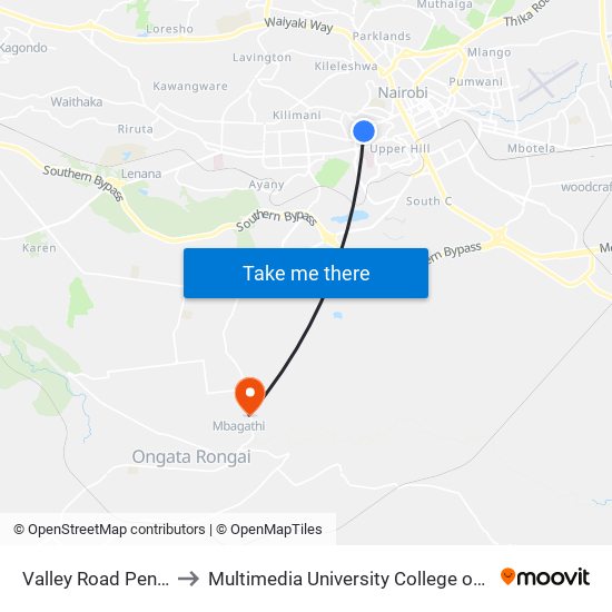 Valley Road Pentecostal to Multimedia University College of Kenya (KCCT) map