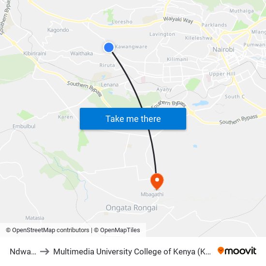 Ndwaru to Multimedia University College of Kenya (KCCT) map