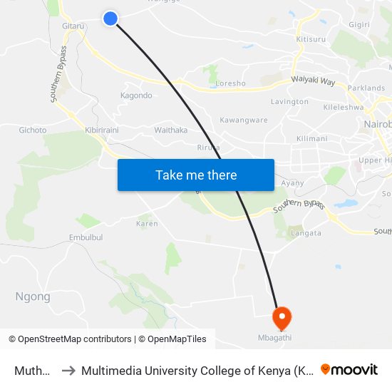 Muthure to Multimedia University College of Kenya (KCCT) map