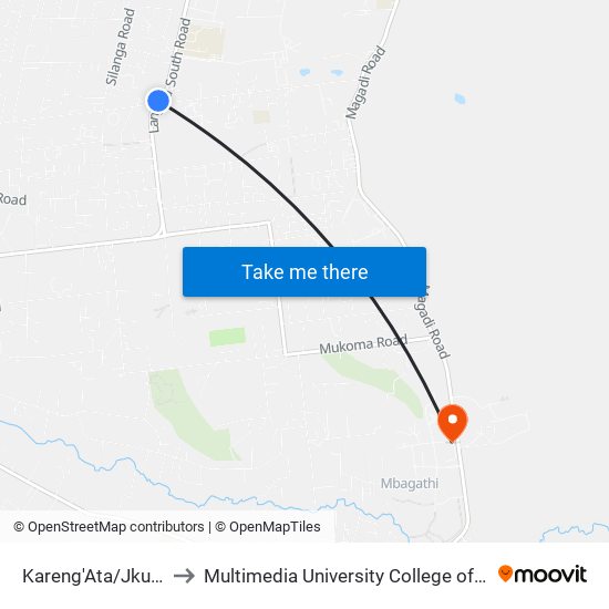 Kareng'Ata/Jkuat/Cuea to Multimedia University College of Kenya (KCCT) map