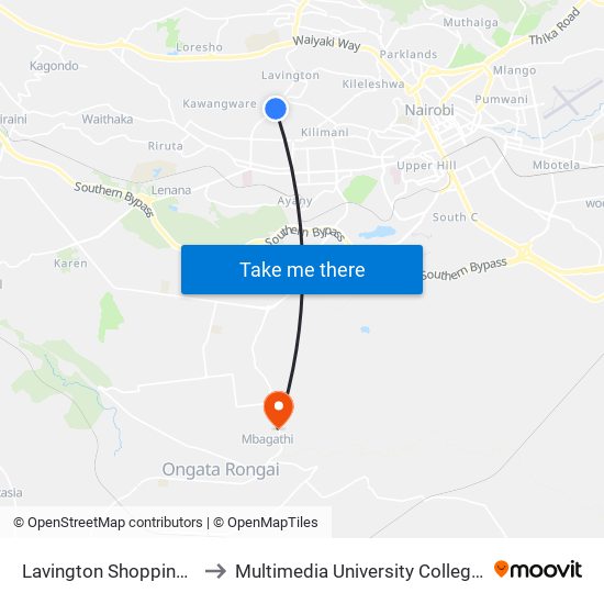 Lavington Shopping Centre/Shell to Multimedia University College of Kenya (KCCT) map