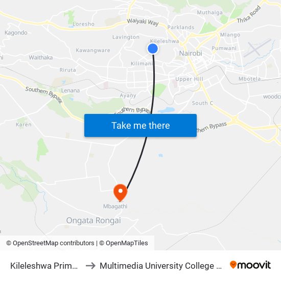 Kileleshwa Primary School to Multimedia University College of Kenya (KCCT) map