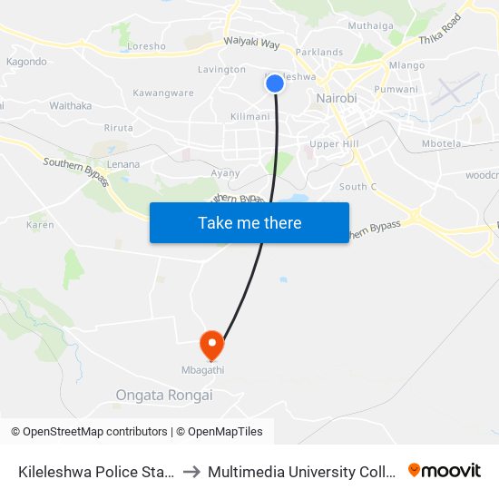 Kileleshwa Police Station/Roundabout to Multimedia University College of Kenya (KCCT) map