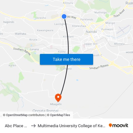 Abc Place Stage to Multimedia University College of Kenya (KCCT) map