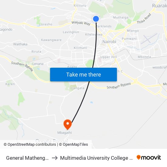 General Mathenge Junction to Multimedia University College of Kenya (KCCT) map