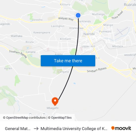 General Mathenge to Multimedia University College of Kenya (KCCT) map