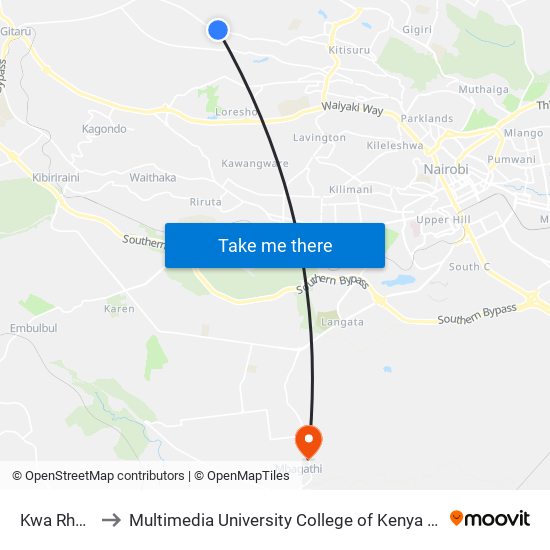 Kwa Rhoda to Multimedia University College of Kenya (KCCT) map