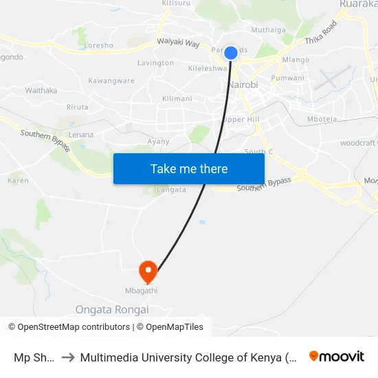 Mp Shah to Multimedia University College of Kenya (KCCT) map