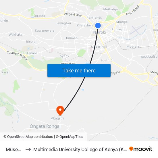 Museum to Multimedia University College of Kenya (KCCT) map