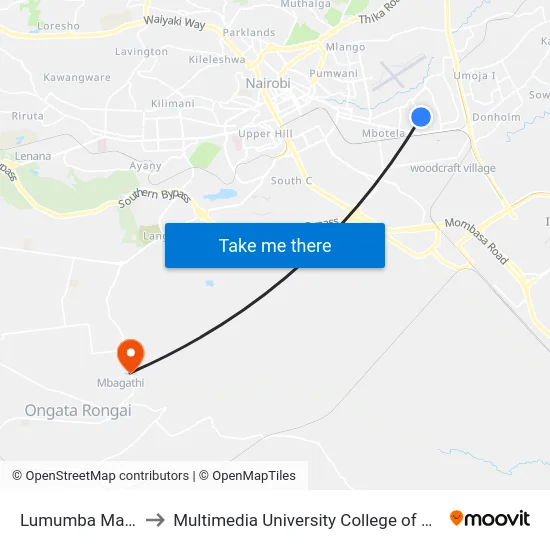 Lumumba Madukani to Multimedia University College of Kenya (KCCT) map