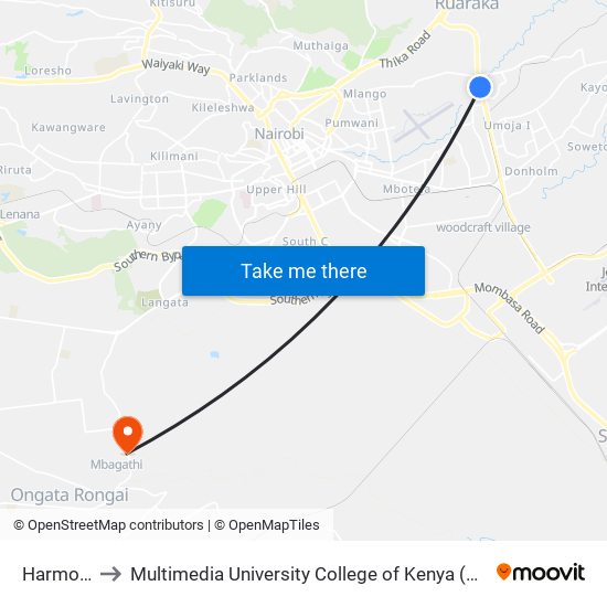 Harmony to Multimedia University College of Kenya (KCCT) map