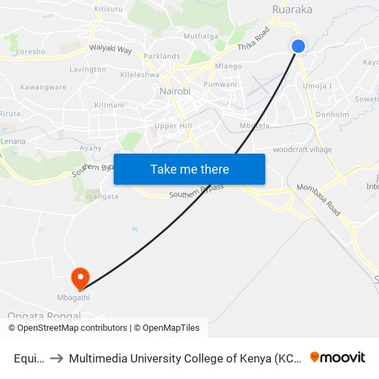 Equity to Multimedia University College of Kenya (KCCT) map