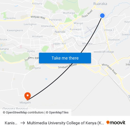 Kanisani to Multimedia University College of Kenya (KCCT) map