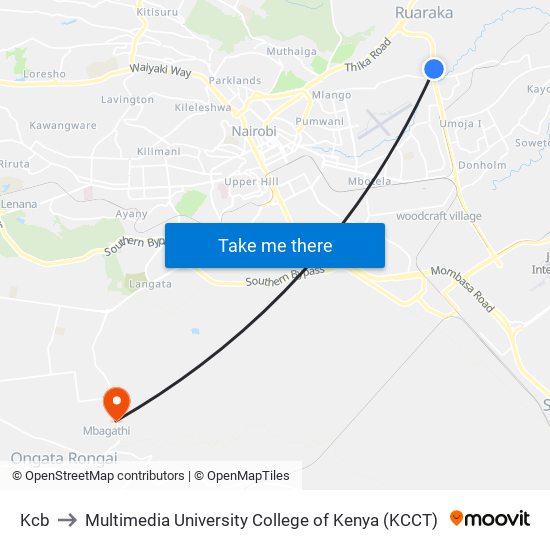 Kcb to Multimedia University College of Kenya (KCCT) map