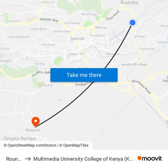 Rounda to Multimedia University College of Kenya (KCCT) map