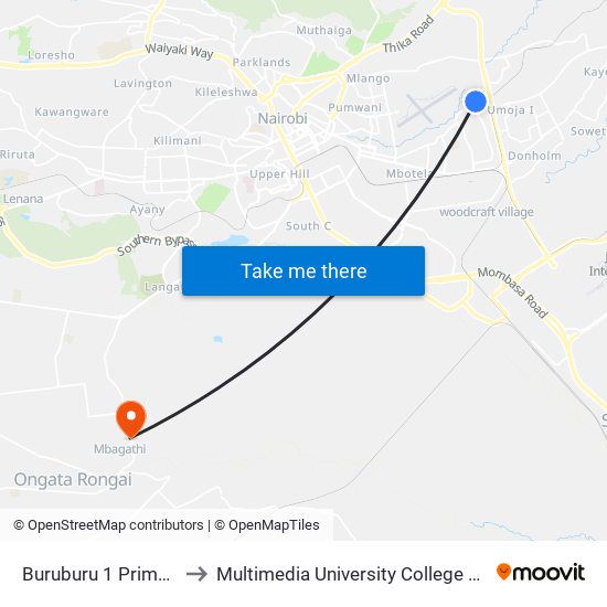 Buruburu 1 Primary School to Multimedia University College of Kenya (KCCT) map