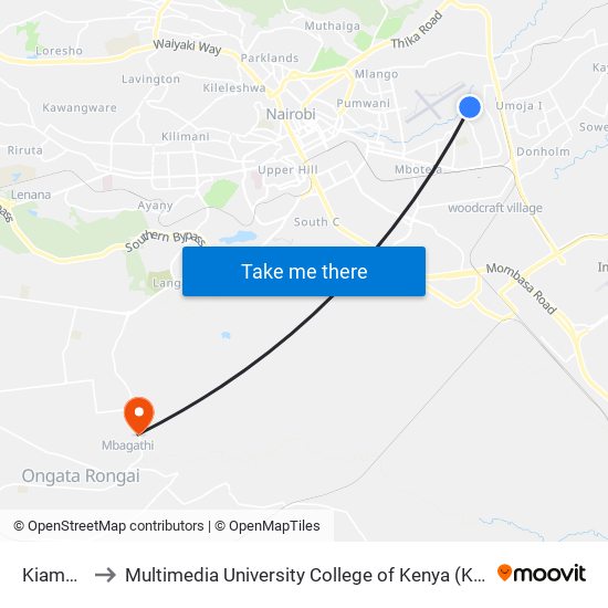 Kiambiu to Multimedia University College of Kenya (KCCT) map