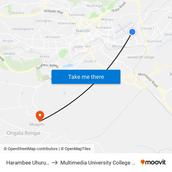 Harambee Uhuru Junction to Multimedia University College of Kenya (KCCT) map