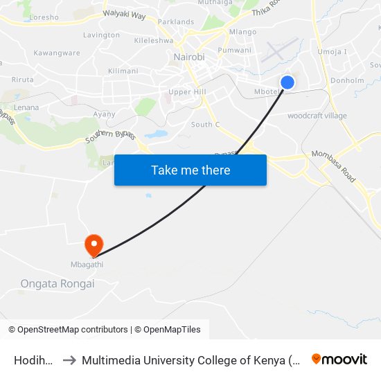 Hodihodi to Multimedia University College of Kenya (KCCT) map