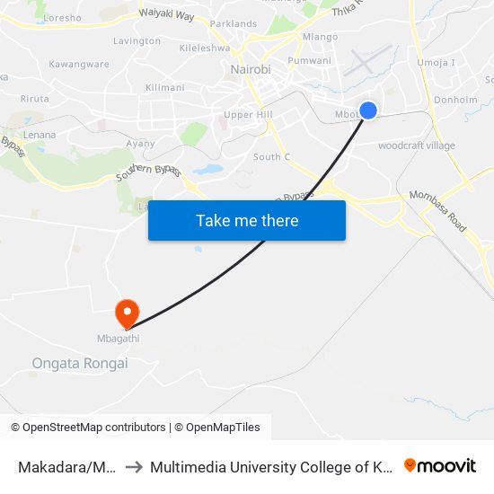 Makadara/Mwisho to Multimedia University College of Kenya (KCCT) map