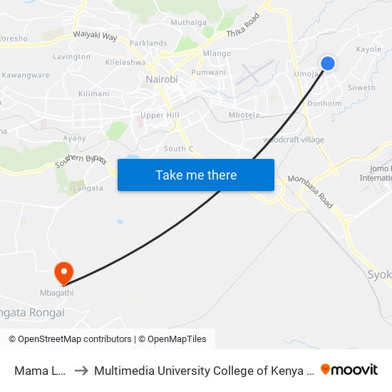 Mama Lucy to Multimedia University College of Kenya (KCCT) map