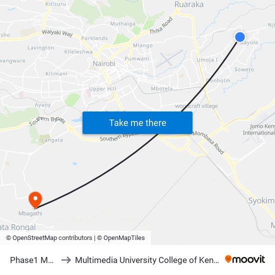 Phase1  Market to Multimedia University College of Kenya (KCCT) map