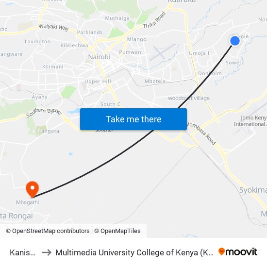 Kanisani to Multimedia University College of Kenya (KCCT) map