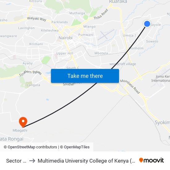 Sector 3b to Multimedia University College of Kenya (KCCT) map