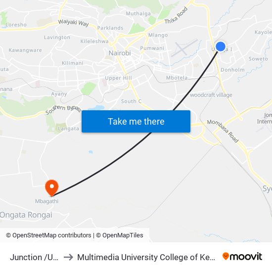 Junction /Umoja to Multimedia University College of Kenya (KCCT) map