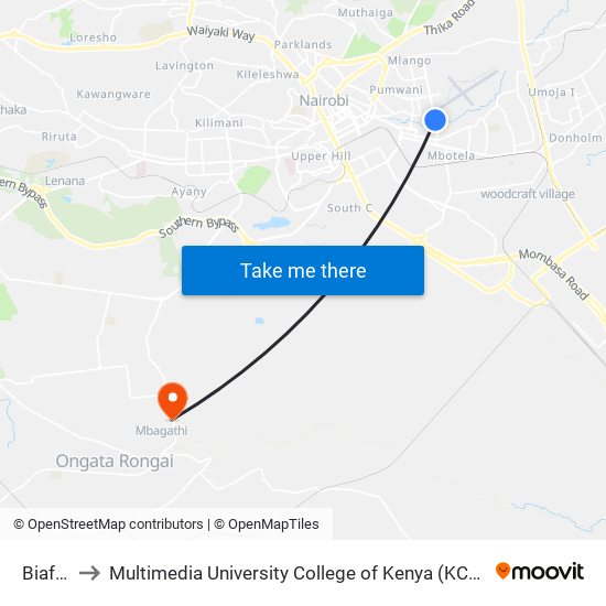 Biafra to Multimedia University College of Kenya (KCCT) map