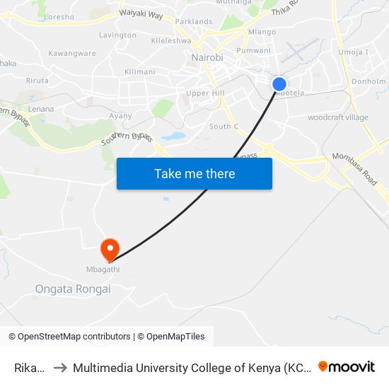 Rikana to Multimedia University College of Kenya (KCCT) map