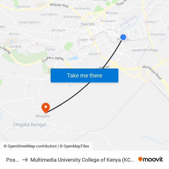 Posta to Multimedia University College of Kenya (KCCT) map