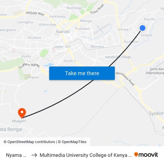 Nyama Villa to Multimedia University College of Kenya (KCCT) map