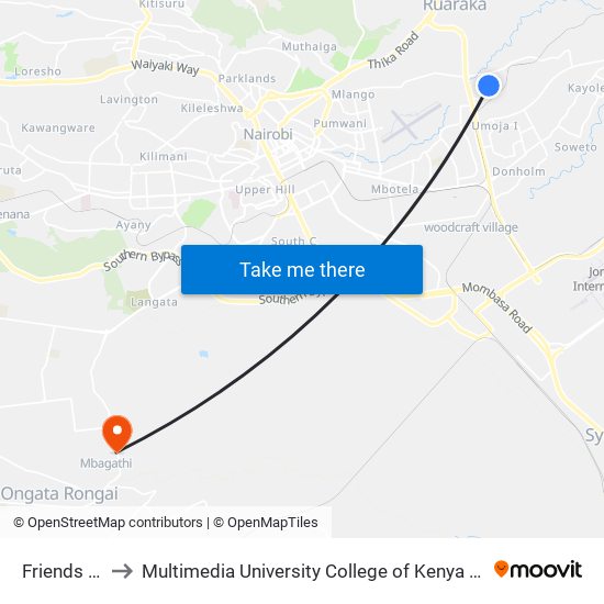 Friends Inn to Multimedia University College of Kenya (KCCT) map