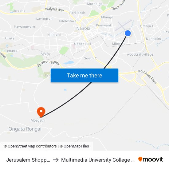 Jerusalem Shopping Centre to Multimedia University College of Kenya (KCCT) map