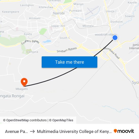 Avenue Park 1 to Multimedia University College of Kenya (KCCT) map