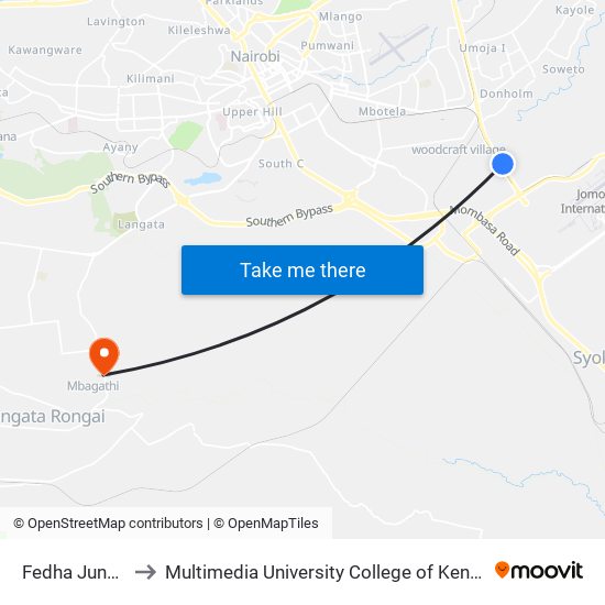 Fedha Junction to Multimedia University College of Kenya (KCCT) map