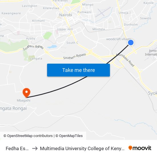 Fedha Estate to Multimedia University College of Kenya (KCCT) map