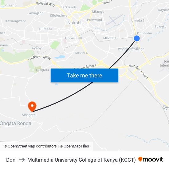 Doni to Multimedia University College of Kenya (KCCT) map