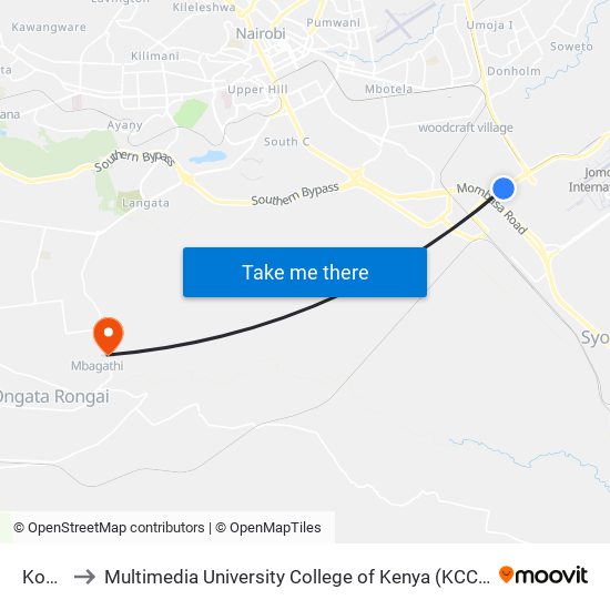 Kobil to Multimedia University College of Kenya (KCCT) map