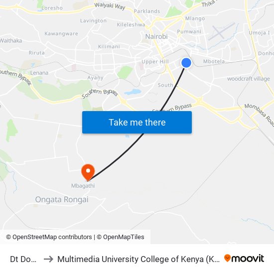 Dt Dobie to Multimedia University College of Kenya (KCCT) map
