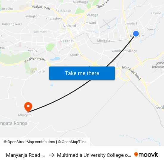 Manyanja Road Car Wash to Multimedia University College of Kenya (KCCT) map