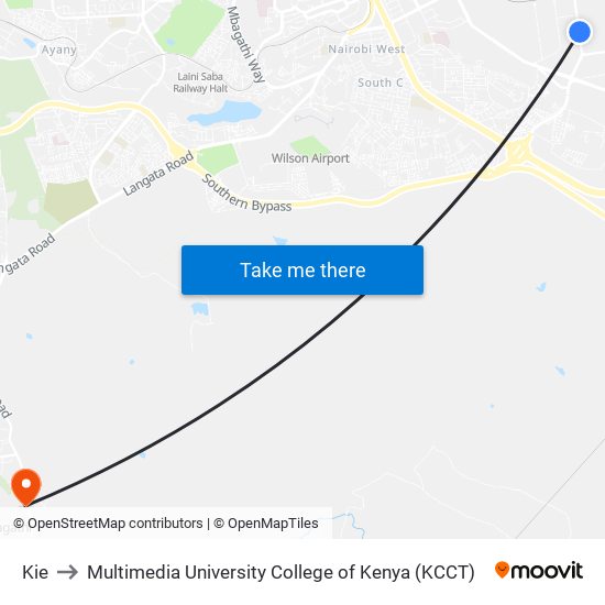 Kie to Multimedia University College of Kenya (KCCT) map