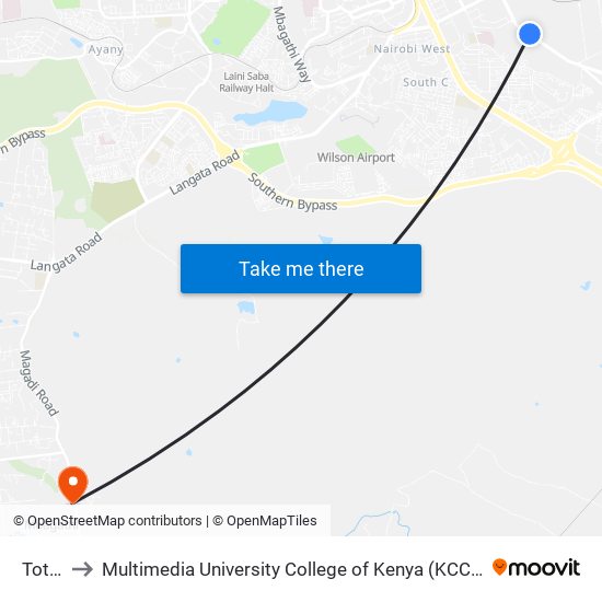 Total to Multimedia University College of Kenya (KCCT) map
