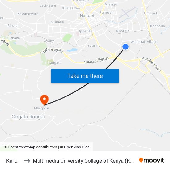 Kartasi to Multimedia University College of Kenya (KCCT) map