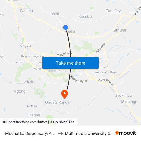 Muchatha Dispensary/Kwa Shule/Yamongo Drive to Multimedia University College of Kenya (KCCT) map